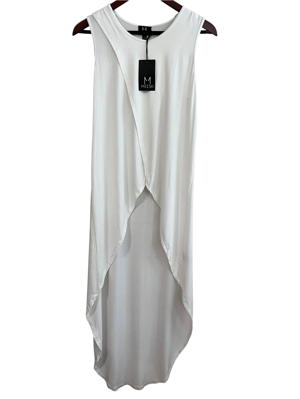 Meesh High-Low Crossover Drape Tank Top | White | O/S Lagenlook